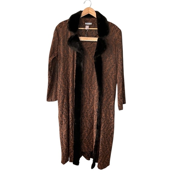 Moon Light USA Vintage 3 Piece Set Bohemian Fern Print Faux Fur Robe Top Skirt - Picture 2 of 16